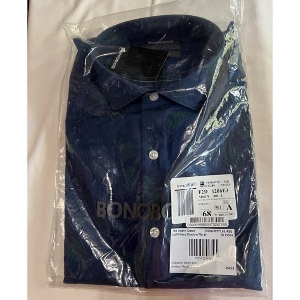 Bonobos Navy Blue Unbutton Down Slim Fit Abstract Print Sport Shirt Size L Nwt — image 3 of 4